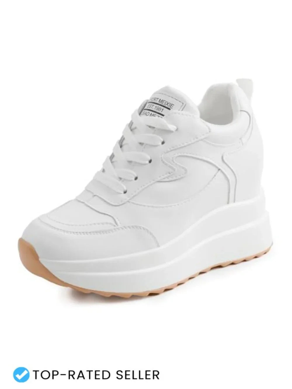 Wedge Platform Sneakers for Women Leather Upper Hidden Heel 3.94